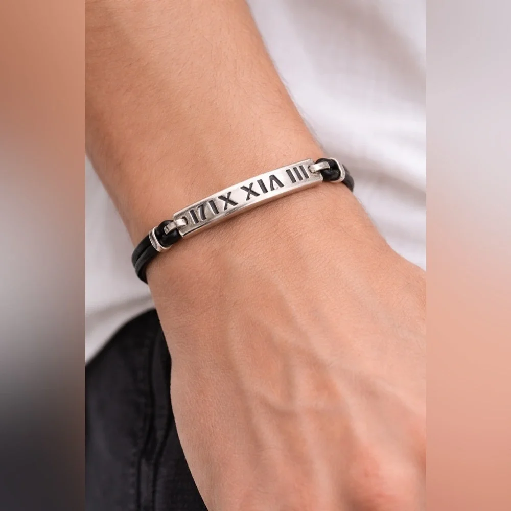 Tiffany & Co. Black and Silver Roman Numeral Surfer Bracelet